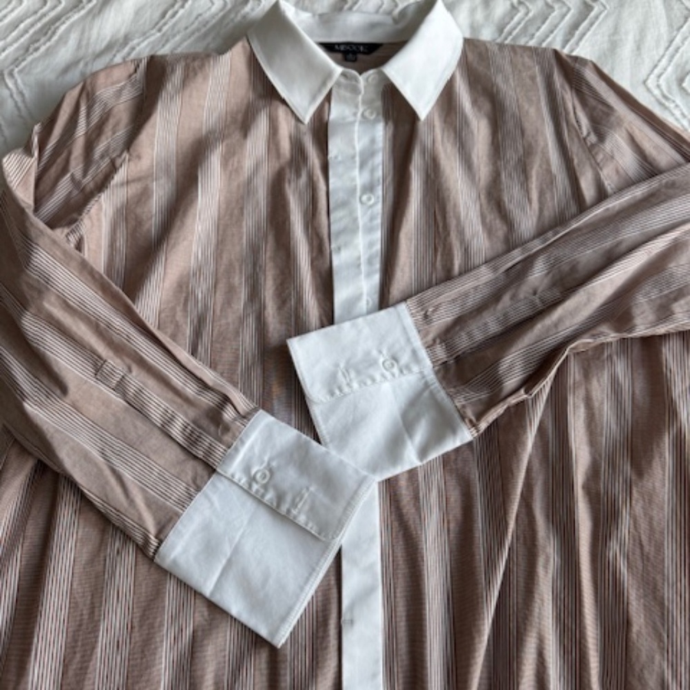 MISLOOK MAXI SHIRT DRESS - Brown/White - Size L